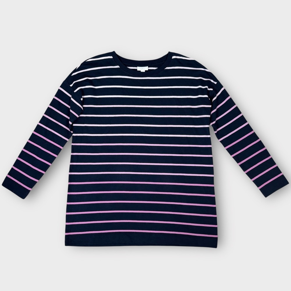 J. Jill FIT Ombre Striped 3/4 Sleeve Top Cotton Blend Tunic Pink‎ Purple Small
